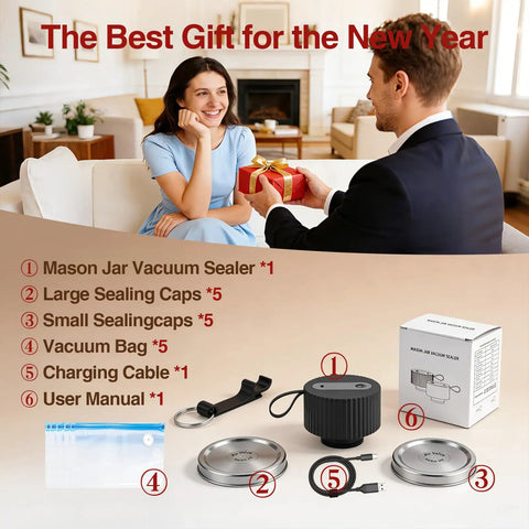 Image of Portable 3-in-1 Electric Vacuum Mason Jar Sealer Kit With Rechargeable Type-C Battery, components displayed.