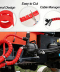 Heavy Duty Spiral Hose Wrap Protector Cover For Hydraulic Lines Half Inch Hdpe Cable Guard Sleeve Oil Heat Uv Abrasion Resistant Shield Twenty Five Foot Red Armor on machinery with cable management.