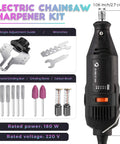 Powerful Chainsaw Sharpener Kit With 180W Motor And 5 Speed Settings 8000 To 35000 RPM Includes 6 Diamond Wheels Angle Guide Wrench And Storage Case For Quick Outdoor Garden Tool Sharpening