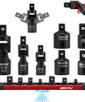 Heavy Duty Universal Joint Socket Reducer Set, 7-Piece Impact Wobble U Joint And Adapters With Magnetic Aluminum Rail, Pro Grade