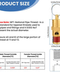 Front view of brass 1/4 in NPT safety relief valve for air compressors, 150 PSI rating.