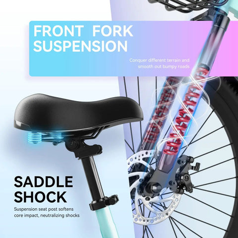 Dope City Cruiser Electric Bike With 24 Inch Wheel Peak 1000W Motor featuring seat and front fork suspension details