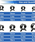 Eight Size Spring Hose Clamp Kit 7 To 18mm in various sizes and quantities displayed with measurements.