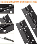 Rock Solid Nailed It Heavy Duty Black Iron Piano Hinges Eight Pack 16 Inch Long Continuous Door Hardware with matte finish close-up.
