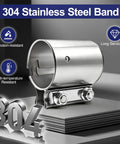 2.5 Inch Exhaust Clamp Sleeve Coupler with double layer 304 stainless steel band, resistant features displayed