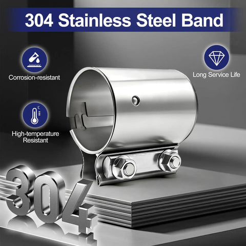 2.5 Inch Exhaust Clamp Sleeve Coupler with double layer 304 stainless steel band, resistant features displayed