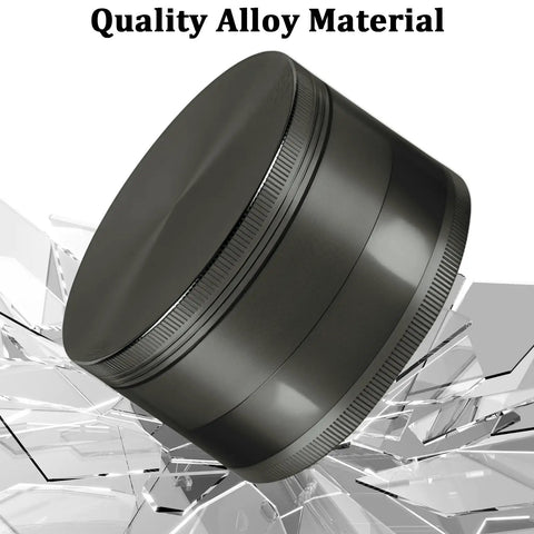 Gray 3 Inch Spice Grinder For Kitchen with Aluminum Alloy Build on reflective surface; magnetic lid to keep spills down.