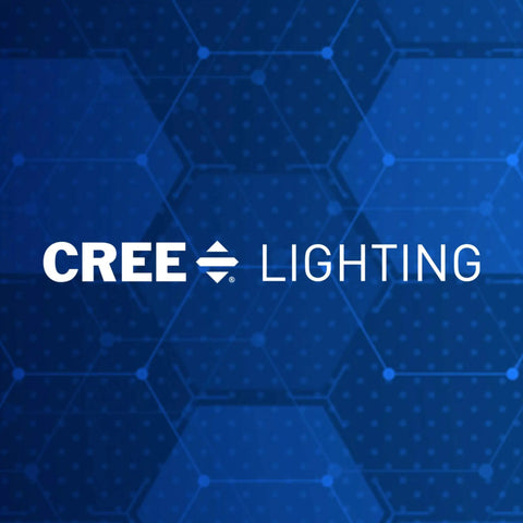 Cree Lighting logo on a blue hexagonal pattern background