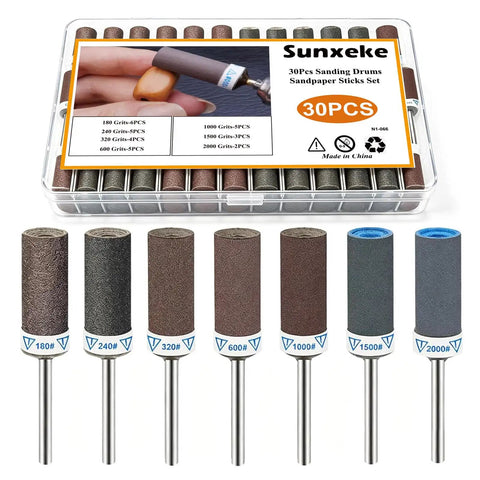 30 Piece Sanding Drums And Sandpaper Sticks Set For Dremel Rotary Tool One Eighth Inch Shank With Grits 180 To 2000 For Metal Wood Rust Removal And Polishing Includes Storage Case