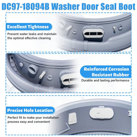 Close-up of Beefed Up DC97 18094B Washer Door Boot Seal Gasket Diaphragm Replacement with features insets for front load washers.
