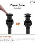 Dope Matte Black Waterfall Bathroom Faucet With Single Handle And Escutcheons Pop Up Drain Stopper shown with finger pressing stopper