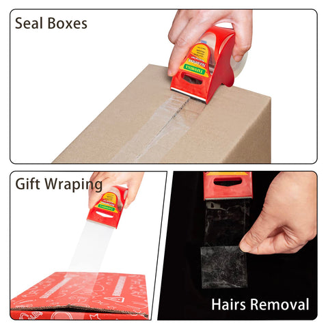 Clear Noiseless Packing Tape With Ergonomic Dispenser sealing box, wrapping gift, removing hairs, 1.96 inch wide, 33 yards length.