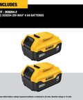 Professional 20V Max Xr Cordless Power Tool Batteries 4 Amp Hour 2 Pack Featuring Led Charge Display With Durable Housing viewed from the front.