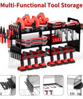 Power Tool Organizer Wall Mount With Pegboard Seven Drill Holders Heavy Duty Metal Garage Storage Rack For Cordless Tools