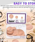 Copper Sheet Kit 18 Pcs in Three Sizes 0.02 Inch Thick Pure Copper Sheets in storage box with jewelry tools visible