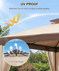10x10 Outdoor Gazebo With Netting And Sun Shade Canopy For Patio And Backyard showing UV protection and two-tier top design.