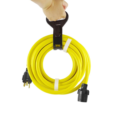 Heavy Duty L6 30 Generator Power Cord 25 Feet 7500 Watts All Weather Extension Cable coiled with connectors visible