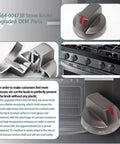 DG64 00473B Stove Knobs set on gas range with close-up of black durable knobs showing design details