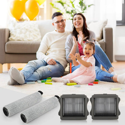 Family with Roller Brush Replacement Set For iFloor 3 And Floor One S3 Cordless Wet Dry Vacuum Includes 2 Brush Rollers And 2 HEPA Filters