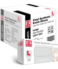 Straight Up Premium Clear Vinyl Exam Gloves Large 1000 Pack Latex Free Powder Free Smooth Finish box packaging with gloves.