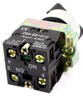 Side view of 22mm Latching 3 Position Rotary Selector Switch with 2 NO contacts and metal housing, showing wiring terminals.
