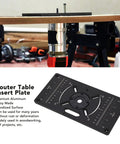 Dead Nuts Accurate Aluminum Router Table Insert Plate With Slick Inch And Centimeter Grid Markings Quick Swap Flip Board for woodworking, showing premium aluminum alloy with precise markings.