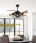 42 Inch Slick Industrial Retractable Ceiling Fan With Lights And Remote Retro Black Cage Chandelier Style Fandelier in modern room