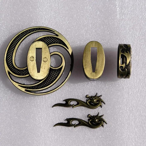 Tsuba Fuchi Kashira Menuki Set For Samurai Swords Upgrade Your Blade Setup With Alloy Guard Fits Tsuka Handle Ferrule End Cap
