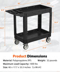 Beefy Rolling Storage Cart 40 By 17 Inches With 1000 Lb Capacity, Workhorse Utility Cart Made From Industrial Grade Polypropylene, Rustproof, Waterproof, Corrosion Resistant For Indoor Or Outdoor Use, black