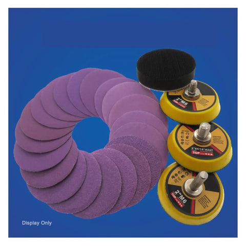 Grab These 2 Inch Wet Dry Sanding Discs With Flocking Backing For Wood Polishing And Surface Prepping From Coarse Grit 60 To Ultra Smooth 10k Silicon Carbide Abrasives That Work Like Magic On Any Project You Got Going Right Now. Includes 20 purple discs and backing pads.