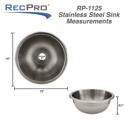 13 Inch Round Stainless Steel RV Kitchen Sink With Brushed Nickel Finish Easy Clean Rust And Stain Resistant No Faucet Included
