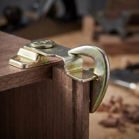 Built Tough Table Leaf Latches Rock Solid Extension Connectors Zero Fuss Assembly Galvanized Steel hardware on wood corner