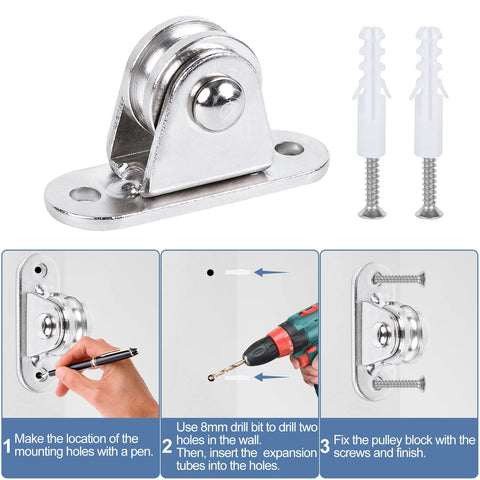 Mini Duplex Pulley Block 1 Inch With Silent Frictionless Roller Heavy Duty Fixed Pulley Load 176 LB wall mounting instructions