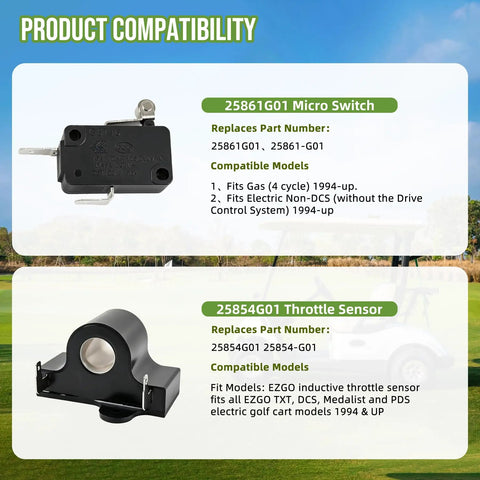Essential Golf Cart Throttle Repair Kit Made For TXT Drivers Starting In 1994 equipped with 25854G01 sensor and 25861G01 switch.