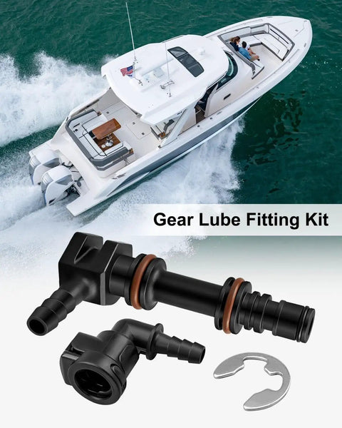 Gear Lube Hose Connector For Alpha One Gen 2 And Bravo 1 2 3 Stern Drives Replacement Kit with boat backdrop.