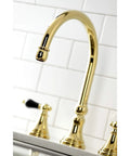 Duchess Widespread Kitchen Faucet Sprayer In Polished Brass, Solid Brass Build, Deck Mount, 1.8 GPM Flow At 60 PSI, ADA Lever Handles