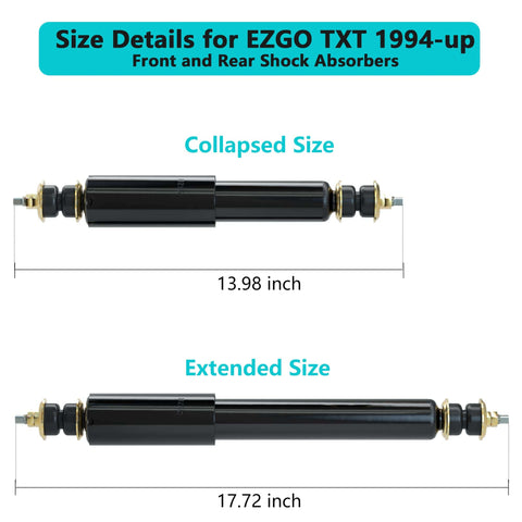 Golf Cart Shocks Front And Rear For EZGO TXT 1994 Up Gas And Electric Models Replacement Absorbers size diagram
