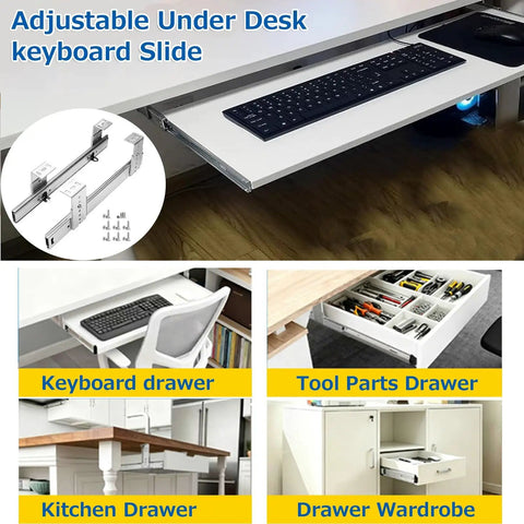 Heavy Duty Keyboard Shelf Slides For Under Desk Setup With Adjustable Height Bracket And Ball Bearing Extension Rails 35cm Drawer