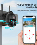 WiFi Outdoor Security Camera 1080P With 2.4GHz And 5GHz, 24 Seven Recording showing PTZ control on mobile app