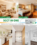 Dang Good Value 12 Pack 4 Inch Led Recessed Ceiling Lights Dimmable Downlights 9W Beats 60W 5Cct Flex White Tuning shown in various rooms.