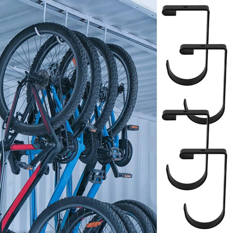 Four Pack Overhead Garage Storage Hooks Black Heavy Duty Ceiling And Wall Hanging Hooks for Garage Organization bikes hanging