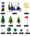 Badass Golf Cake Toppers With Golf Cart And Clay Figurine Dope Golfer Birthday Party Supplies including molded golfer, trees, balls.