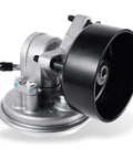 TAUTOY vacuum pump with black pulley, side view; silver metal housing and mounting base