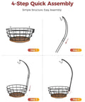4-step assembly guide for Smooth Spinning 360 Degree Rotating Fruit Bowl With Hefty Capacity Deep Basket And Solid Banana Stand.