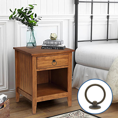 Bedroom dresser with Six Pack Antique Bronze Ring Pull Handles for Dresser Drawers Cabinets and Cupboards.