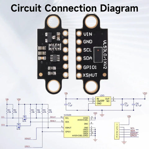 5 Pack Lidar Sensor 2m Range High Precision ToF Distance Module With I2C Interface circuit connection diagram