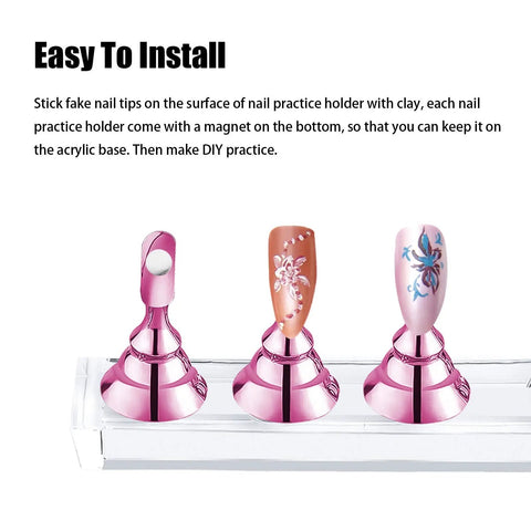 2 Sets Pink Nail Stands For Press On Nails Display With Magnetic Nail Holders showing decorated nails