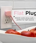 Braided Fabric 3 Outlet Extension Cord With 8 Foot Cable Flat Low Profile 2 Prong Plug in wall socket near apples