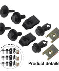 Premium 100 Pcs Auto Push Pin Rivets Kit Perfect For Bumper, Fender, Door Trim And Radiator Shields On Ford Toyota Honda Chrysler Cars With Durable Hold. Black nylon steel push pin rivets and clips, product details view.