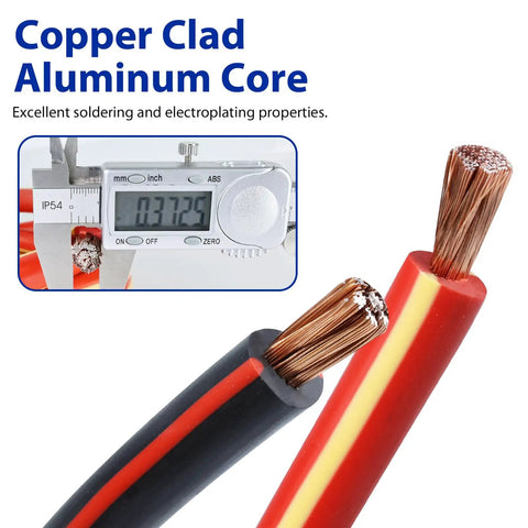 Close-up of copper clad aluminum core in 1/0 Gauge Battery Cable Kit 26 Ft Black And Red Copper Clad Aluminum Inverter Wire With Lugs